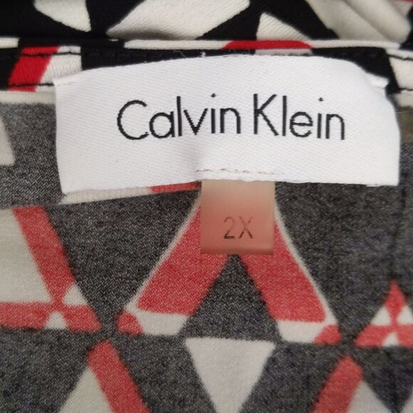 5/$55 - Calvin Klein sleeveless silky v-neck top, red black white 2XL - Picture 3 of 4